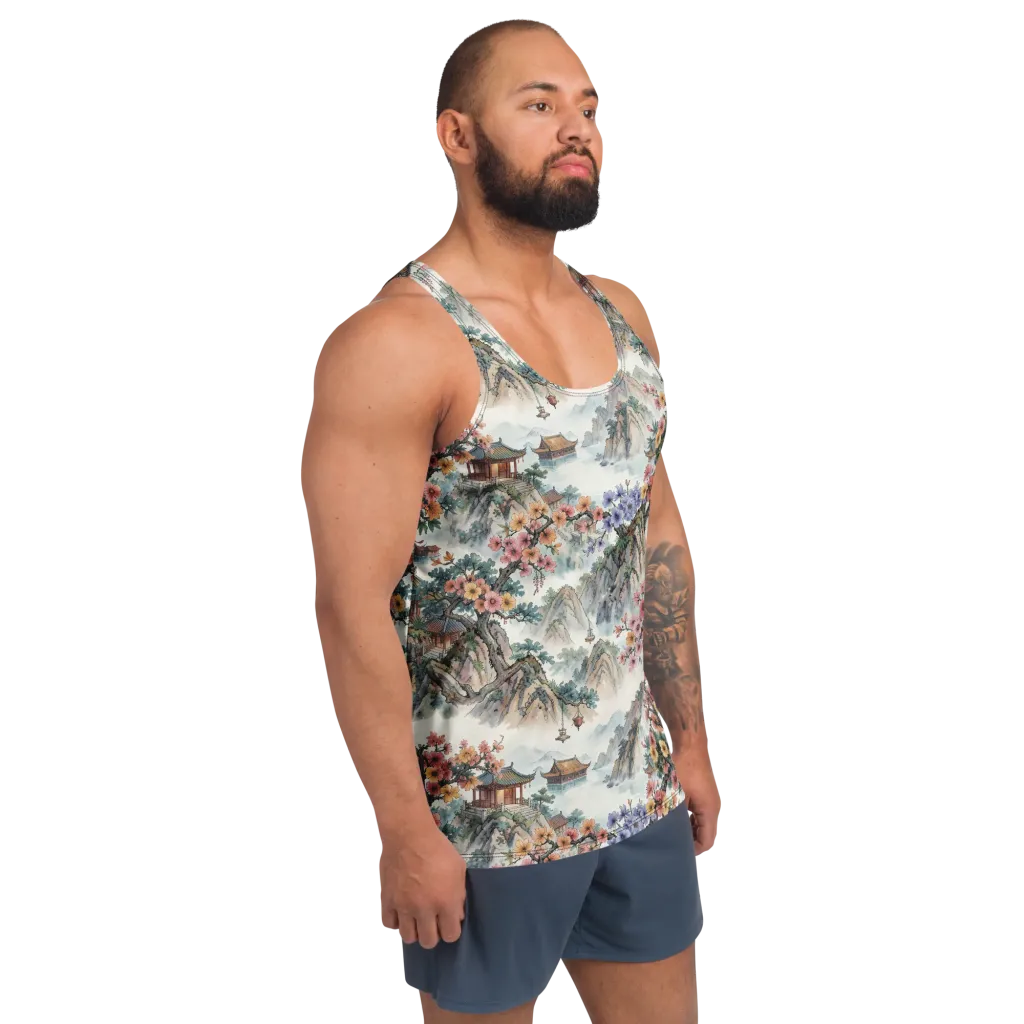 Jade Mountain Blossom on Men's Tank Top — Right Front