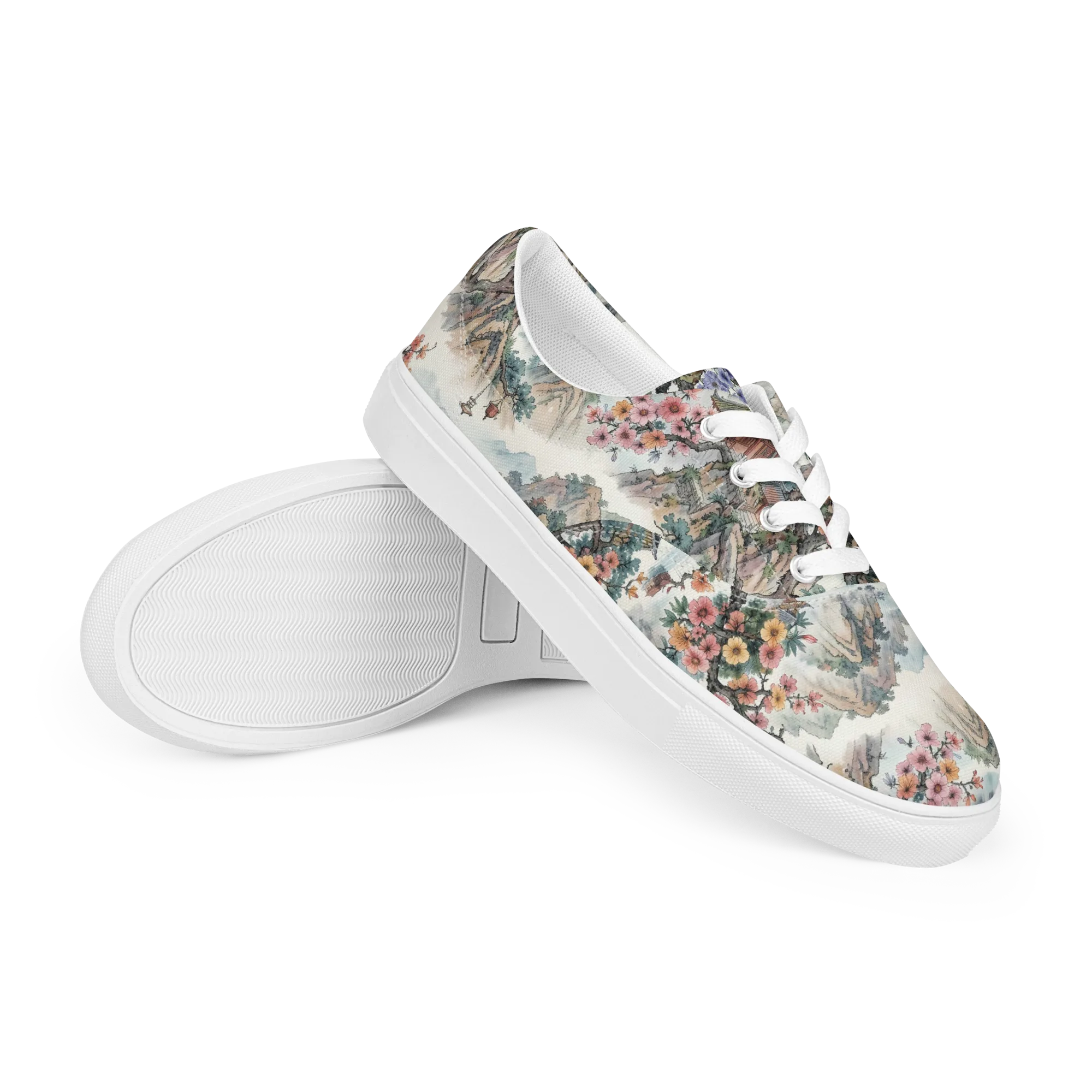 Jade Mountain Blossom on Men's Lace-Up Canvas Shoes — Right Front