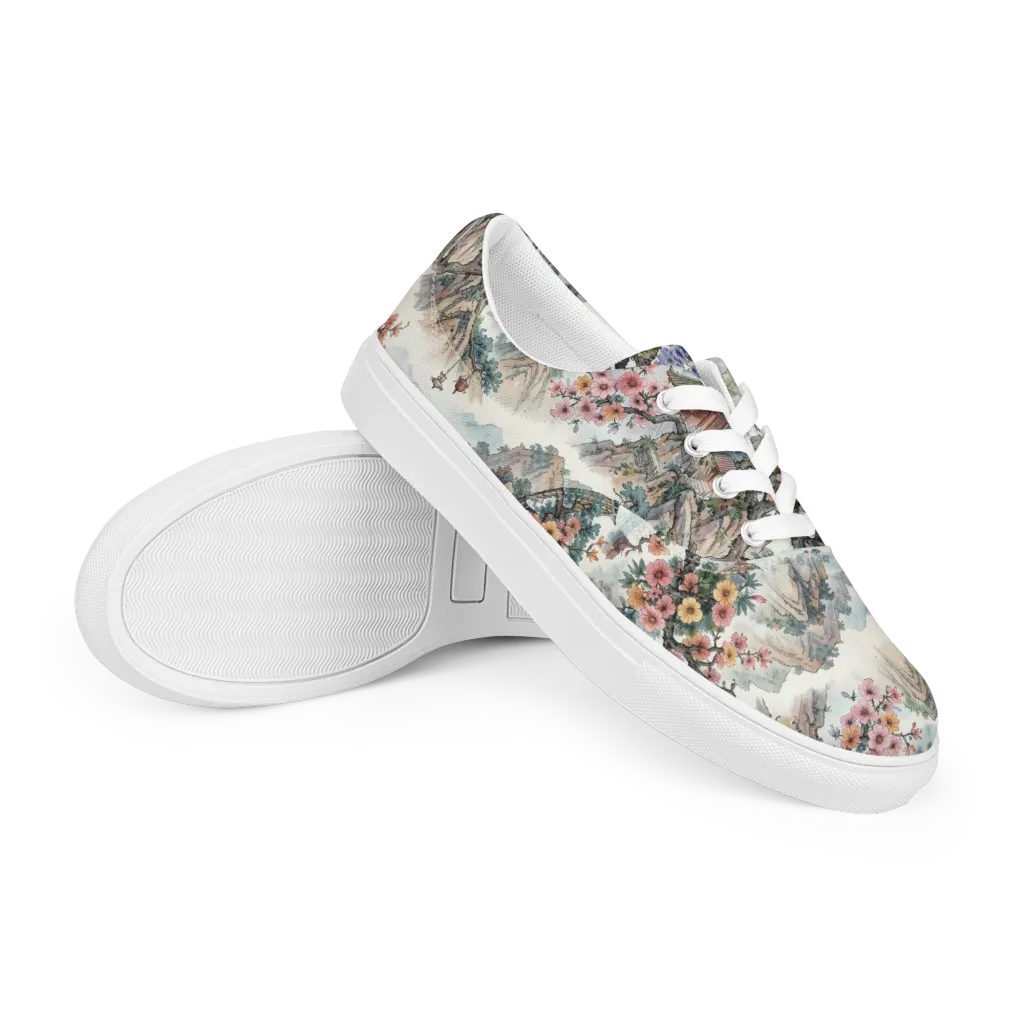 Jade Mountain Blossom on Men's Lace-Up Canvas Shoes — Right Front