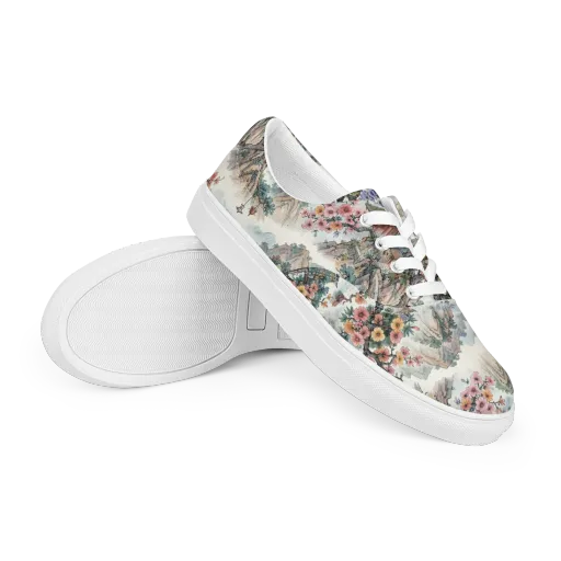 Jade Mountain Blossom on a Men's Lace-Up Canvas Shoes