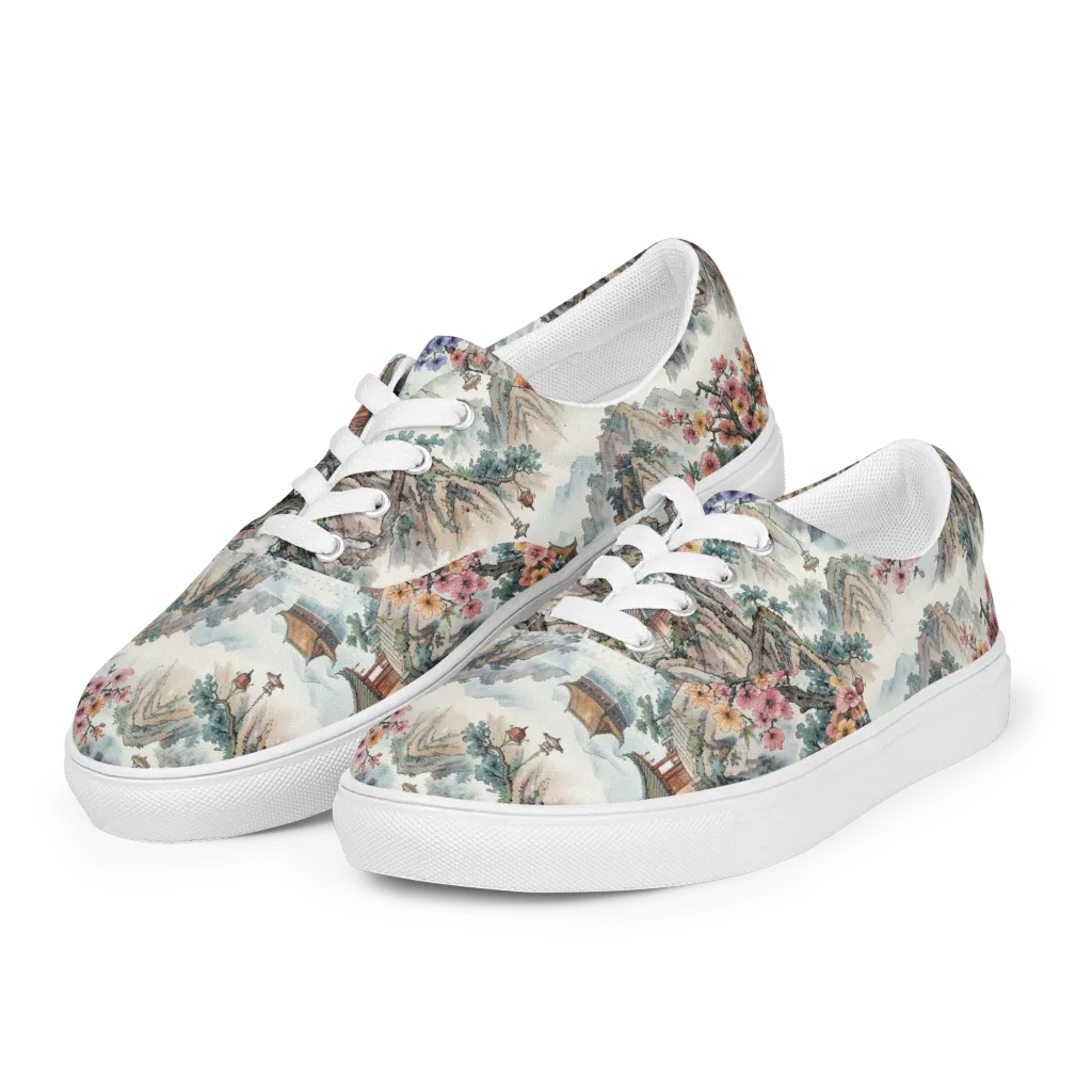 Jade Mountain Blossom on Men's Lace-Up Canvas Shoes — Left Front