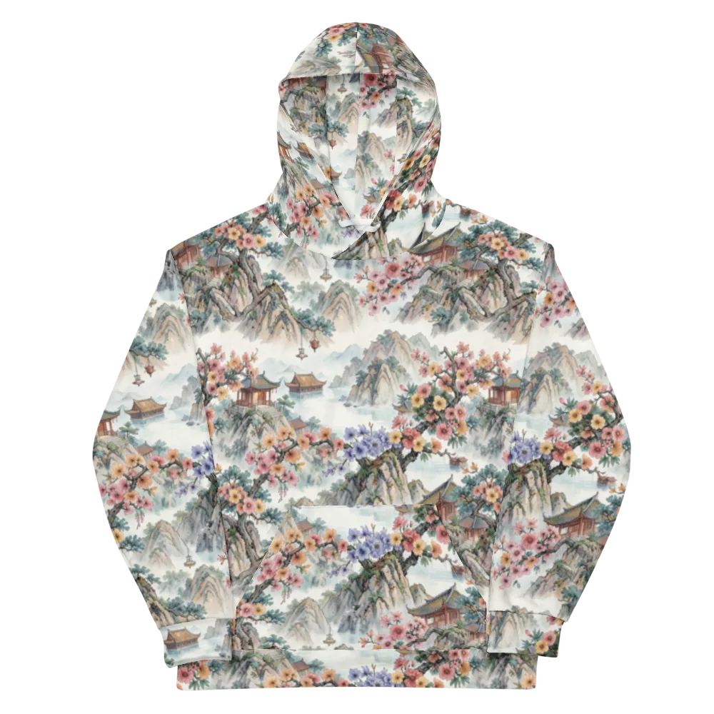 Jade Mountain Blossom on Cotton Hoodie — Front
