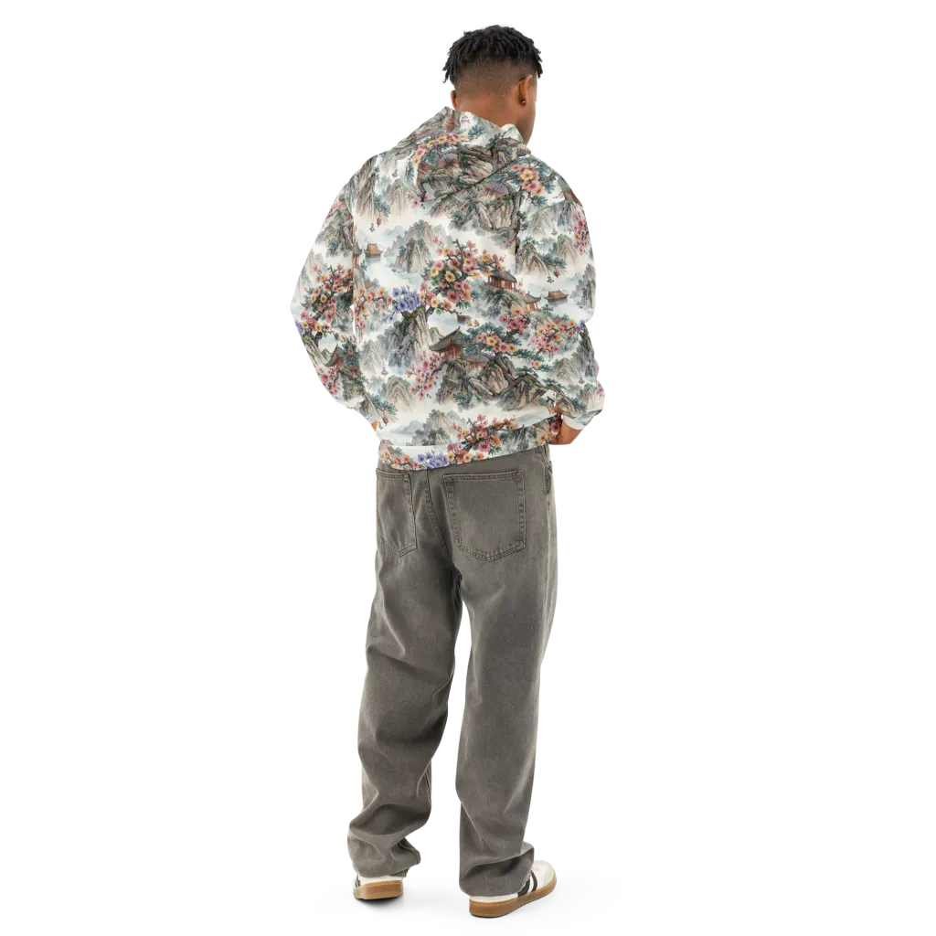 Jade Mountain Blossom on Cotton Hoodie — Back