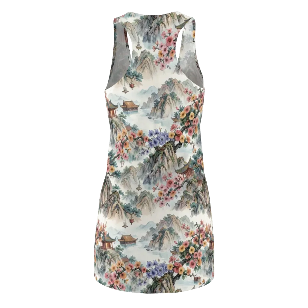 Jade Mountain Blossom on Racerback Dress — Back