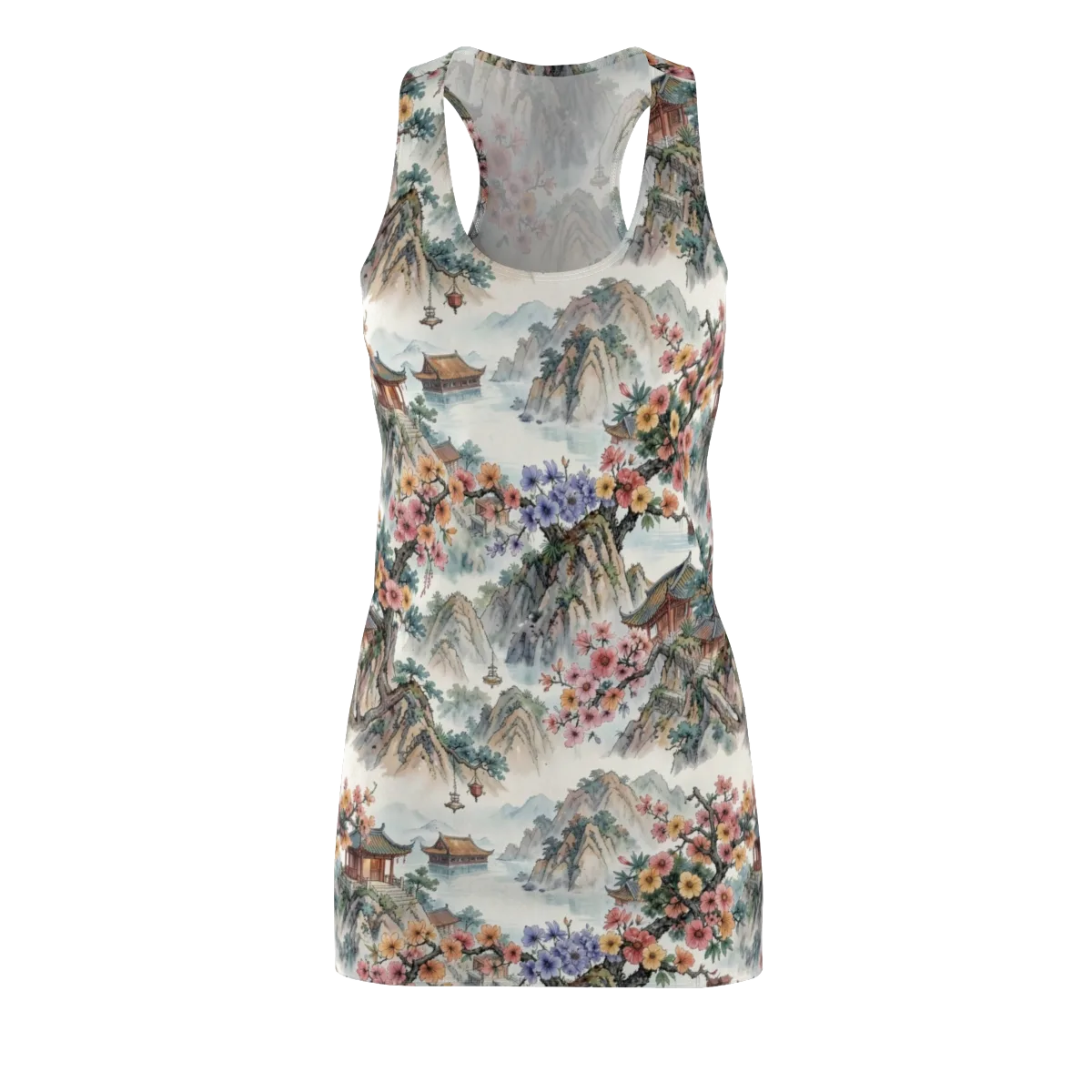 Jade Mountain Blossom on Racerback Dress — Front