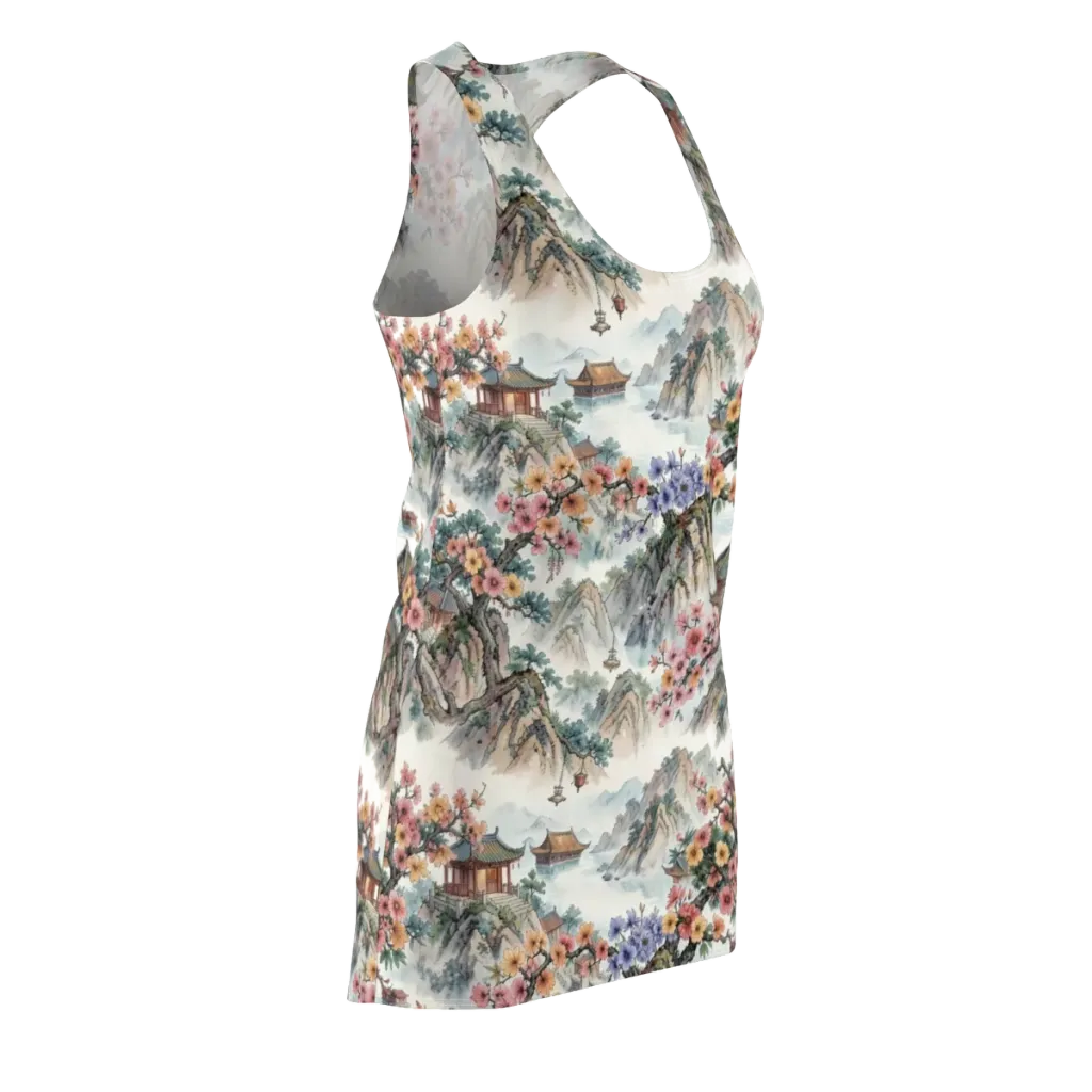 Jade Mountain Blossom on Racerback Dress — Front Side