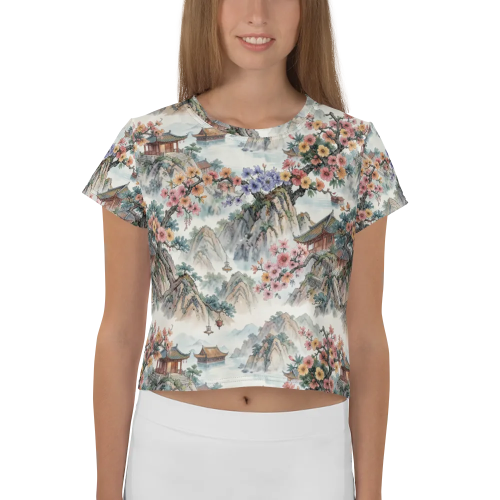 Jade Mountain Blossom on Crop Tee — Front