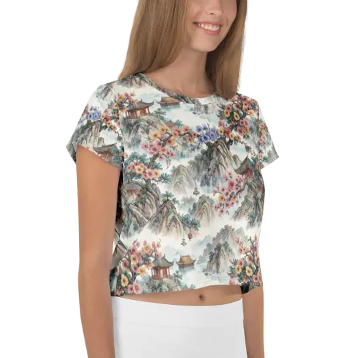 Jade Mountain Blossom on a Crop Tee
