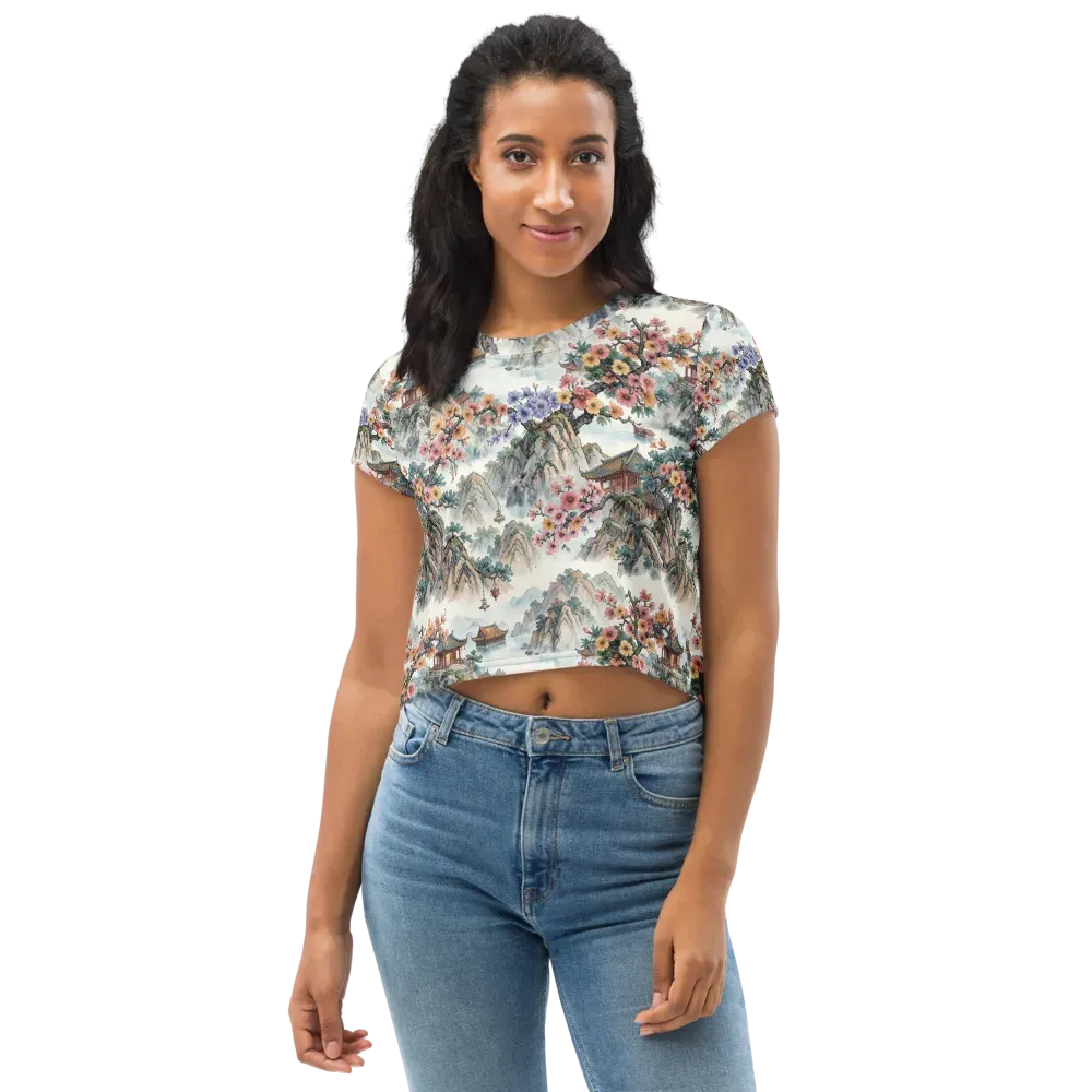 Jade Mountain Blossom on Crop Tee — Front