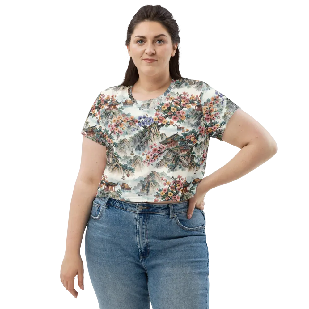 Jade Mountain Blossom on Crop Tee — Front