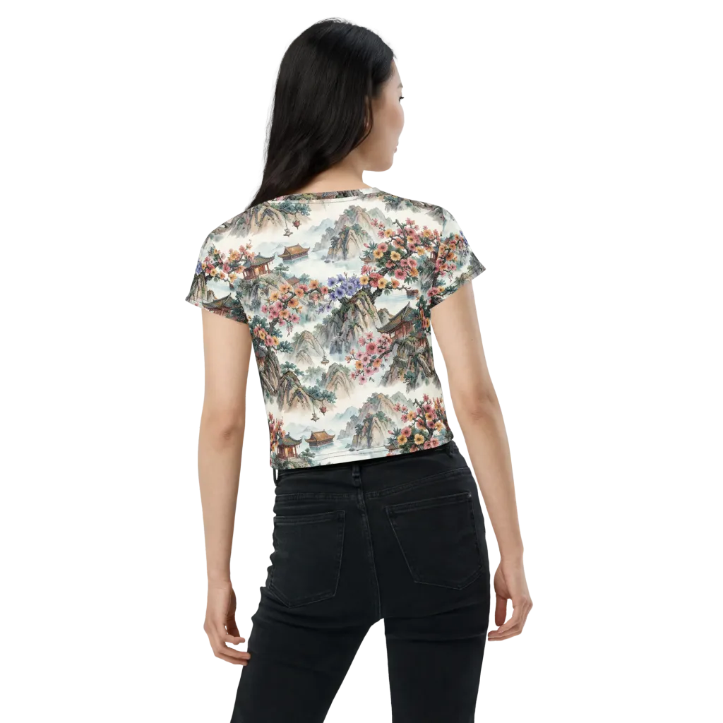Jade Mountain Blossom on Crop Tee — Back