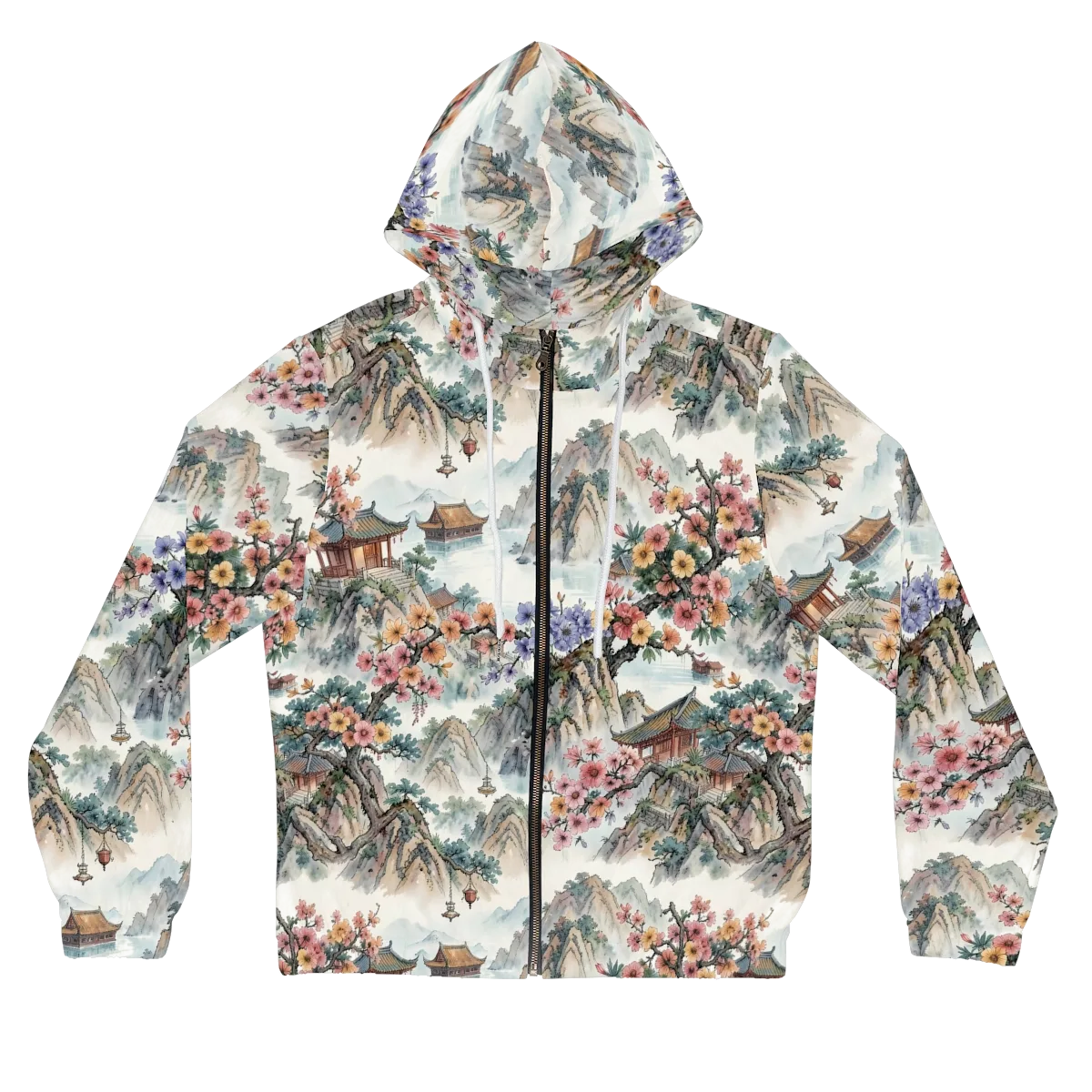 Jade Mountain Blossom on Women's Full-Zip Hoodie — Front