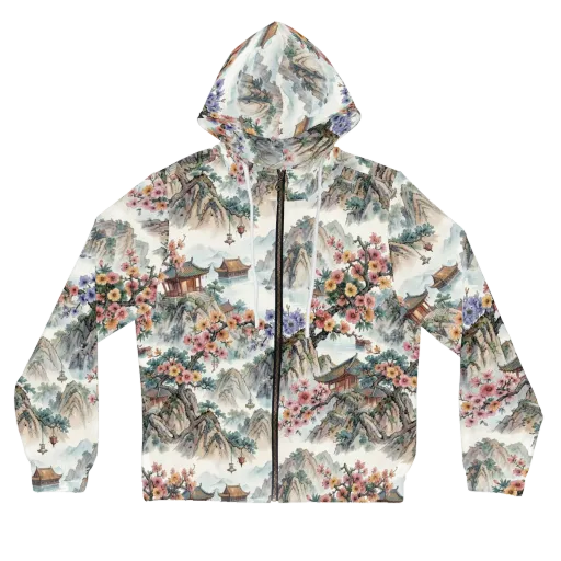 Jade Mountain Blossom on a Women's Full-Zip Hoodie
