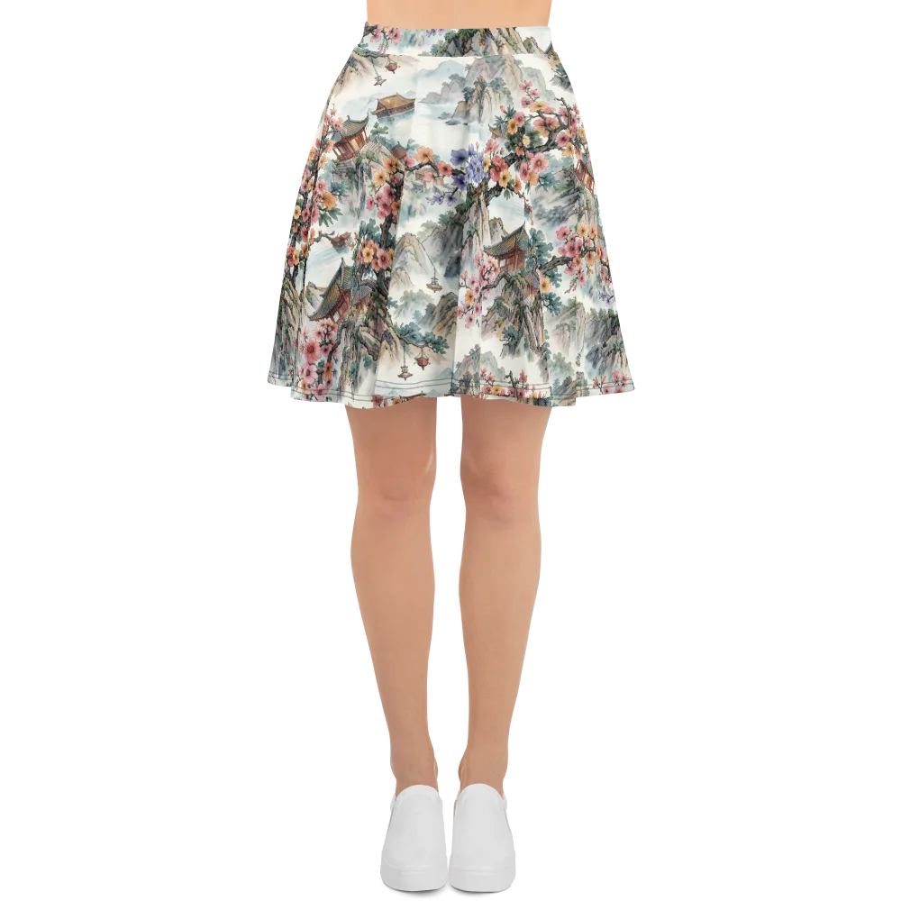 Jade Mountain Blossom on Skater Skirt — Front