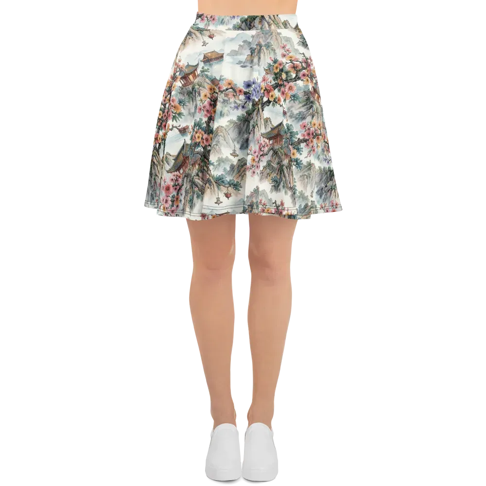 Jade Mountain Blossom on Skater Skirt — Front