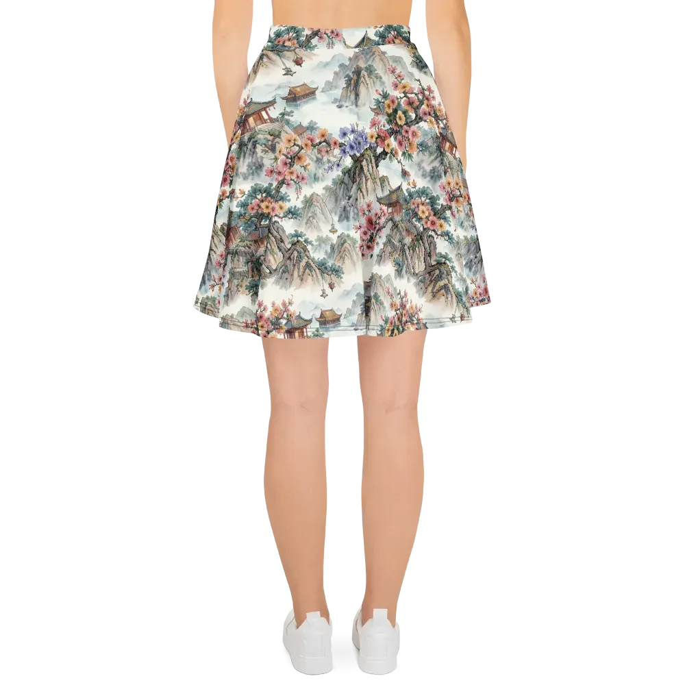 Jade Mountain Blossom on Skater Skirt — Back