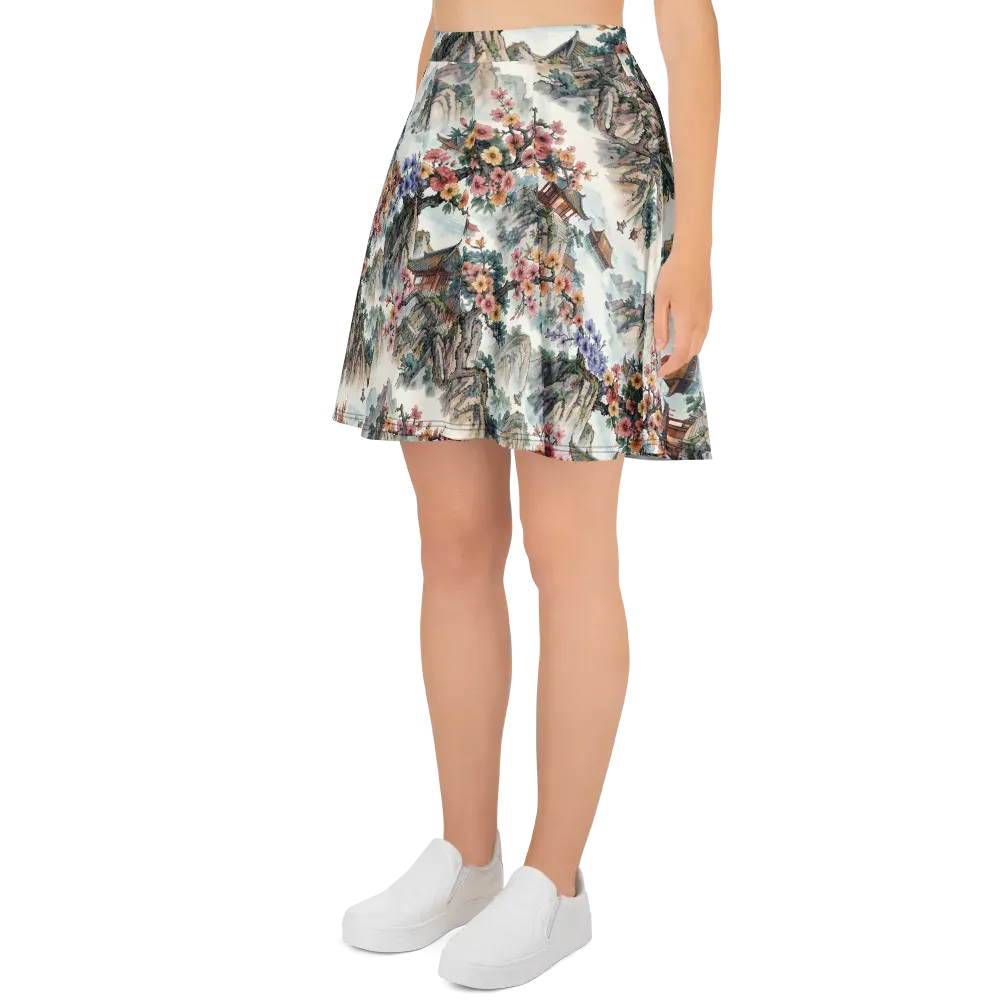 Jade Mountain Blossom on Skater Skirt — Left