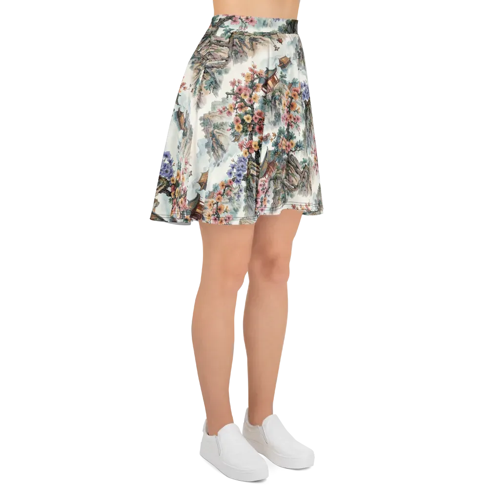 Jade Mountain Blossom on Skater Skirt — Right
