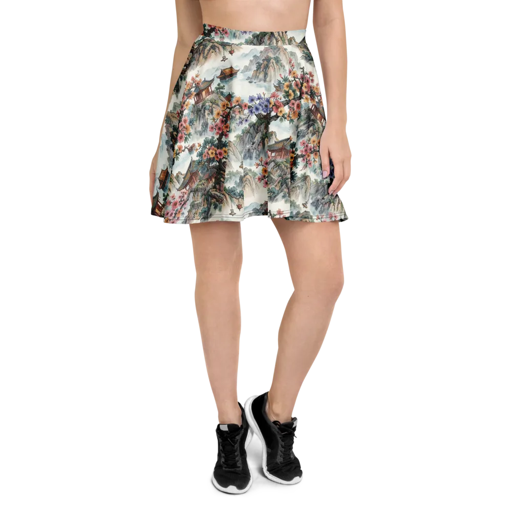 Jade Mountain Blossom on Skater Skirt — Front