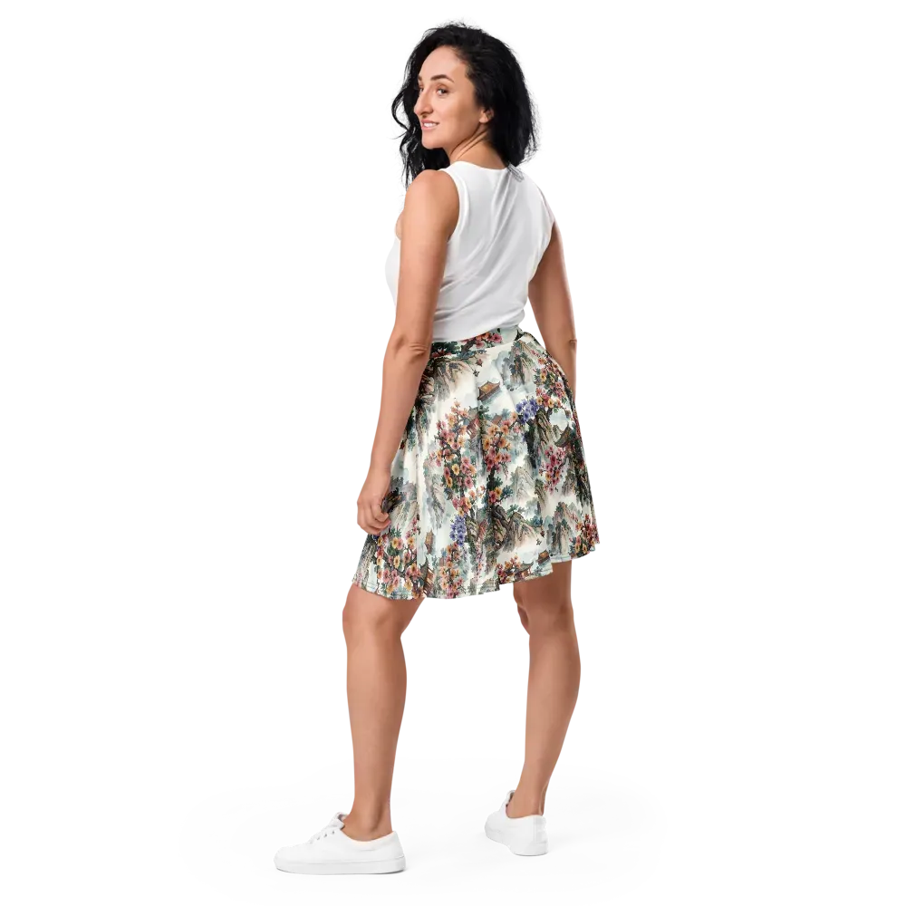 Jade Mountain Blossom on Skater Skirt — Back
