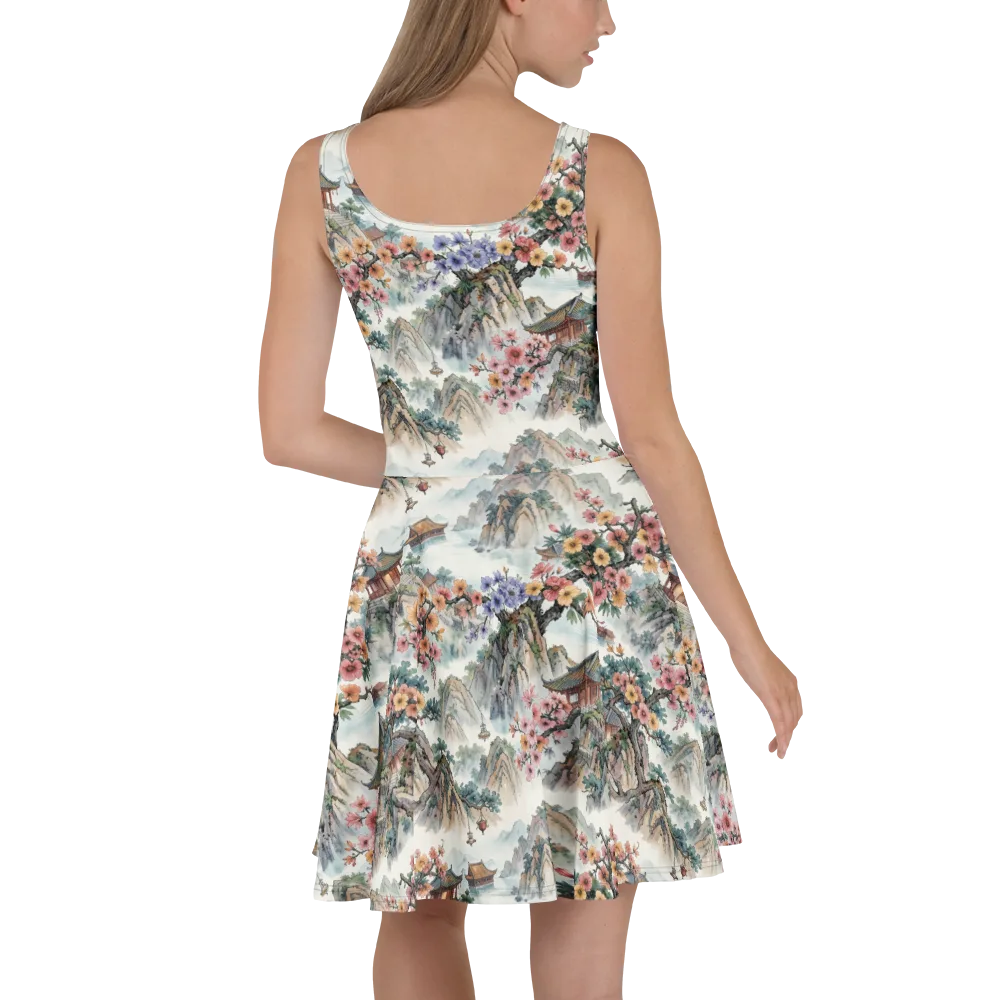 Jade Mountain Blossom on Skater Dress — Back