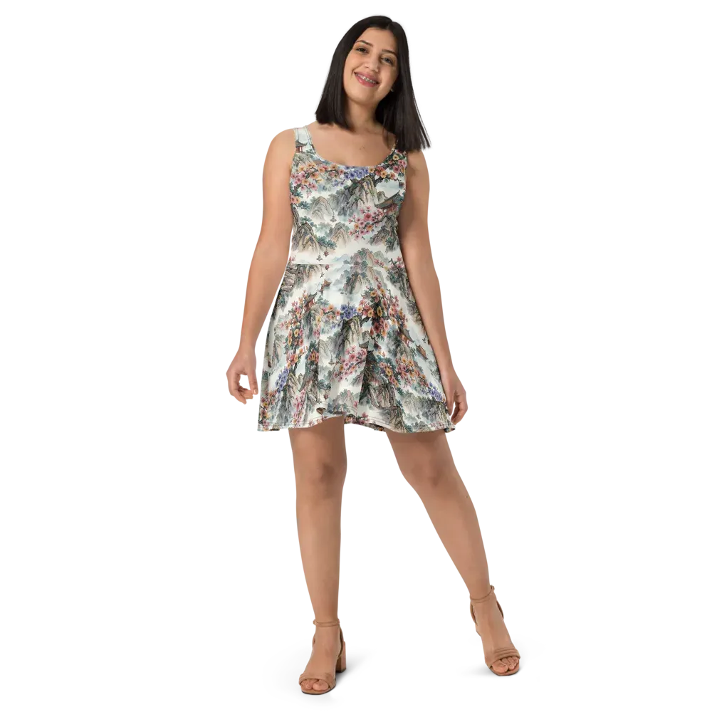 Jade Mountain Blossom on Skater Dress — Front