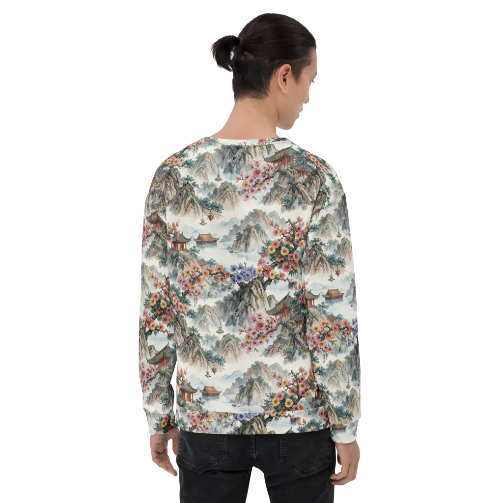Jade Mountain Blossom on Sweatshirt — Back