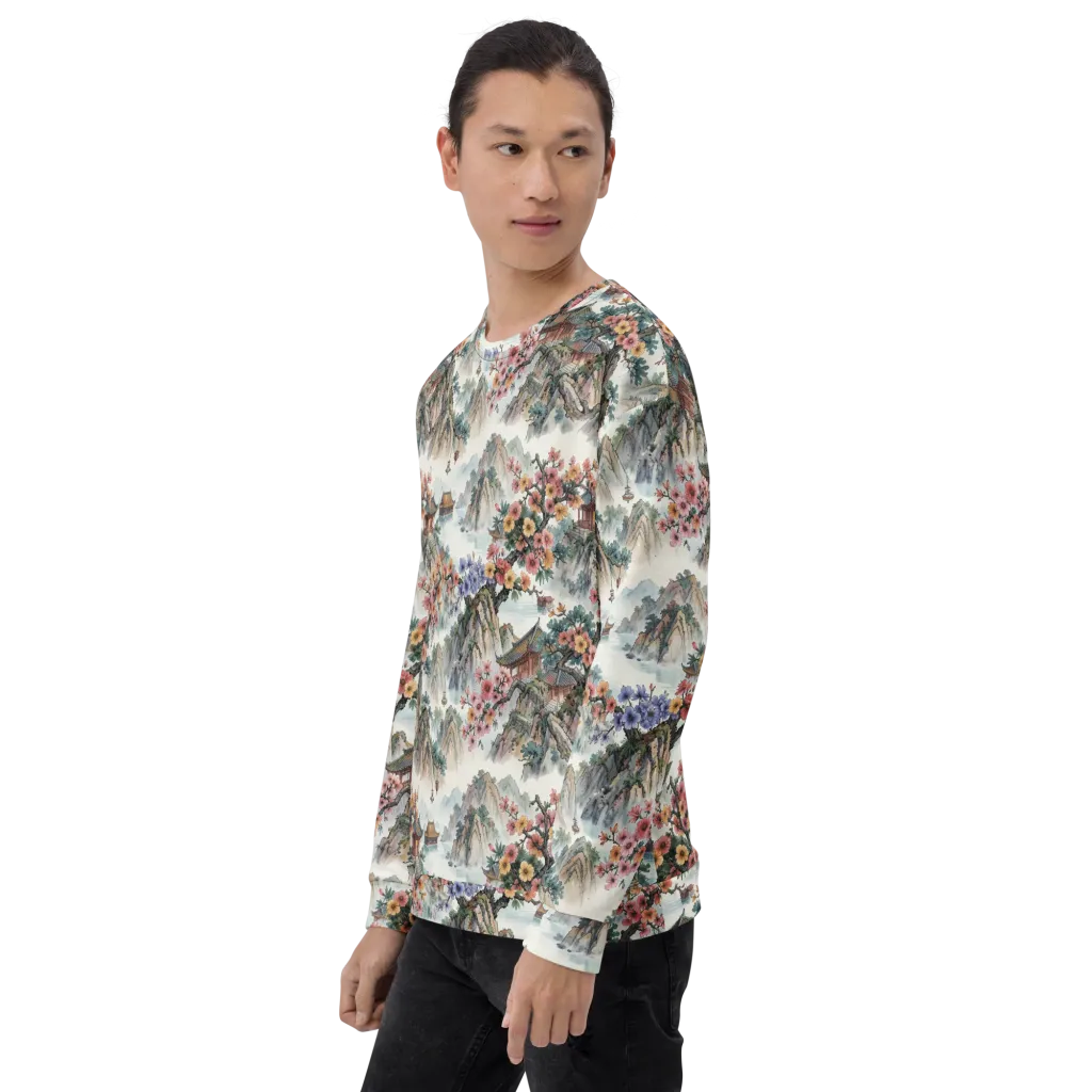 Jade Mountain Blossom on Sweatshirt — Left Front