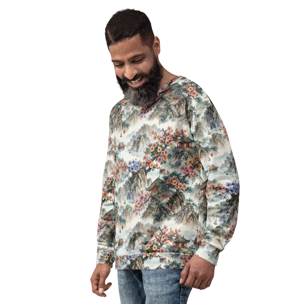 Jade Mountain Blossom on Sweatshirt — Left Front