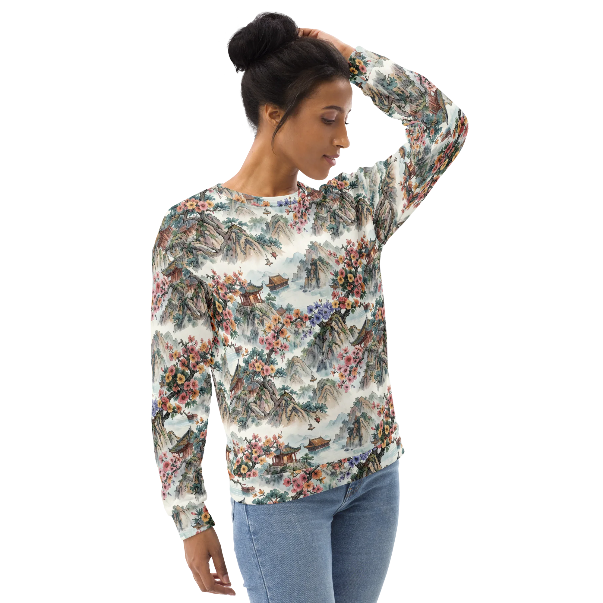 Jade Mountain Blossom on Sweatshirt — Right Front