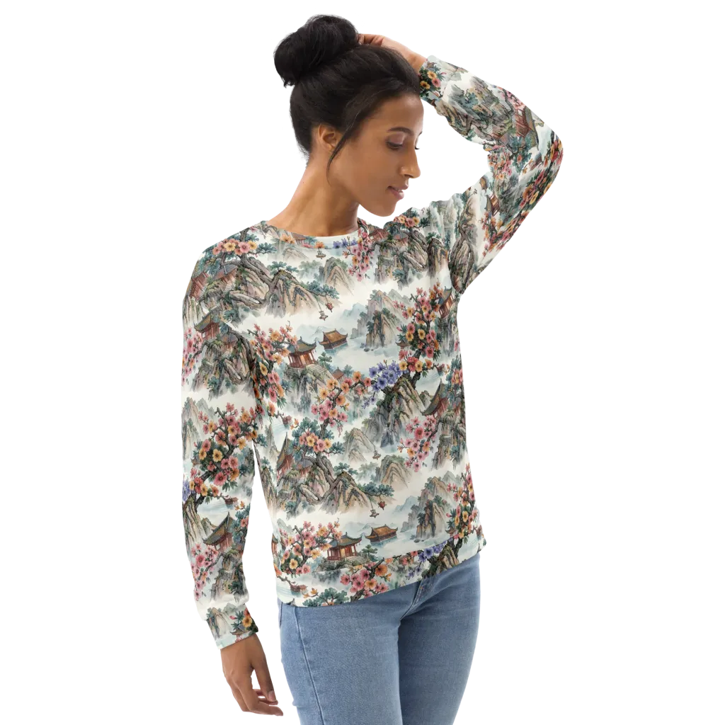 Jade Mountain Blossom on Sweatshirt — Right Front