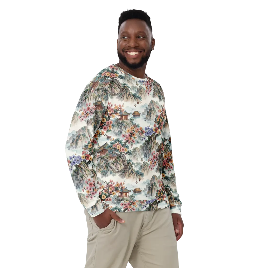 Jade Mountain Blossom on Sweatshirt — Front