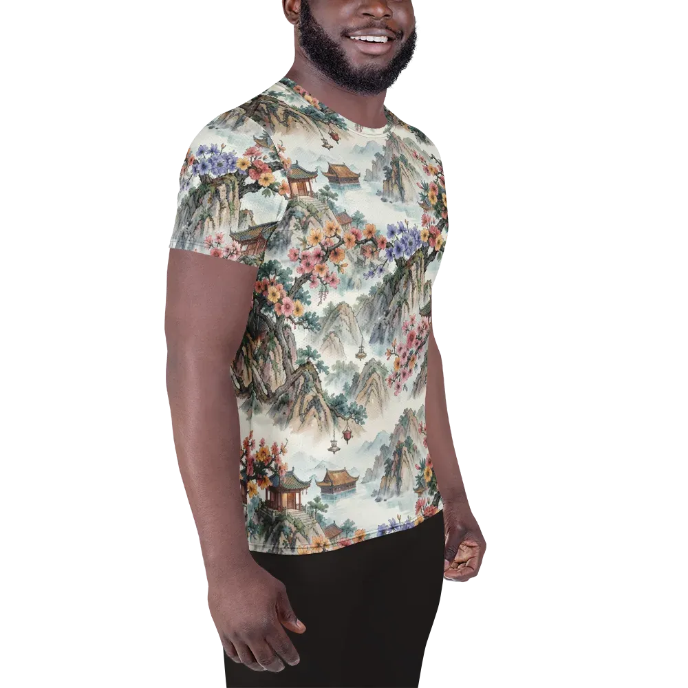 Jade Mountain Blossom on Men's Athletic T-Shirt — Right