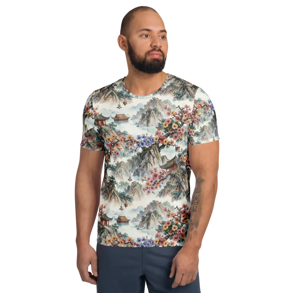 Jade Mountain Blossom on Men's Athletic T-Shirt — Front