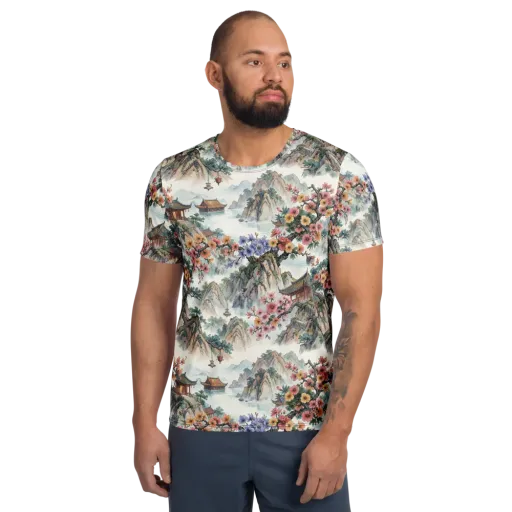 Jade Mountain Blossom on a Men's Athletic T-Shirt