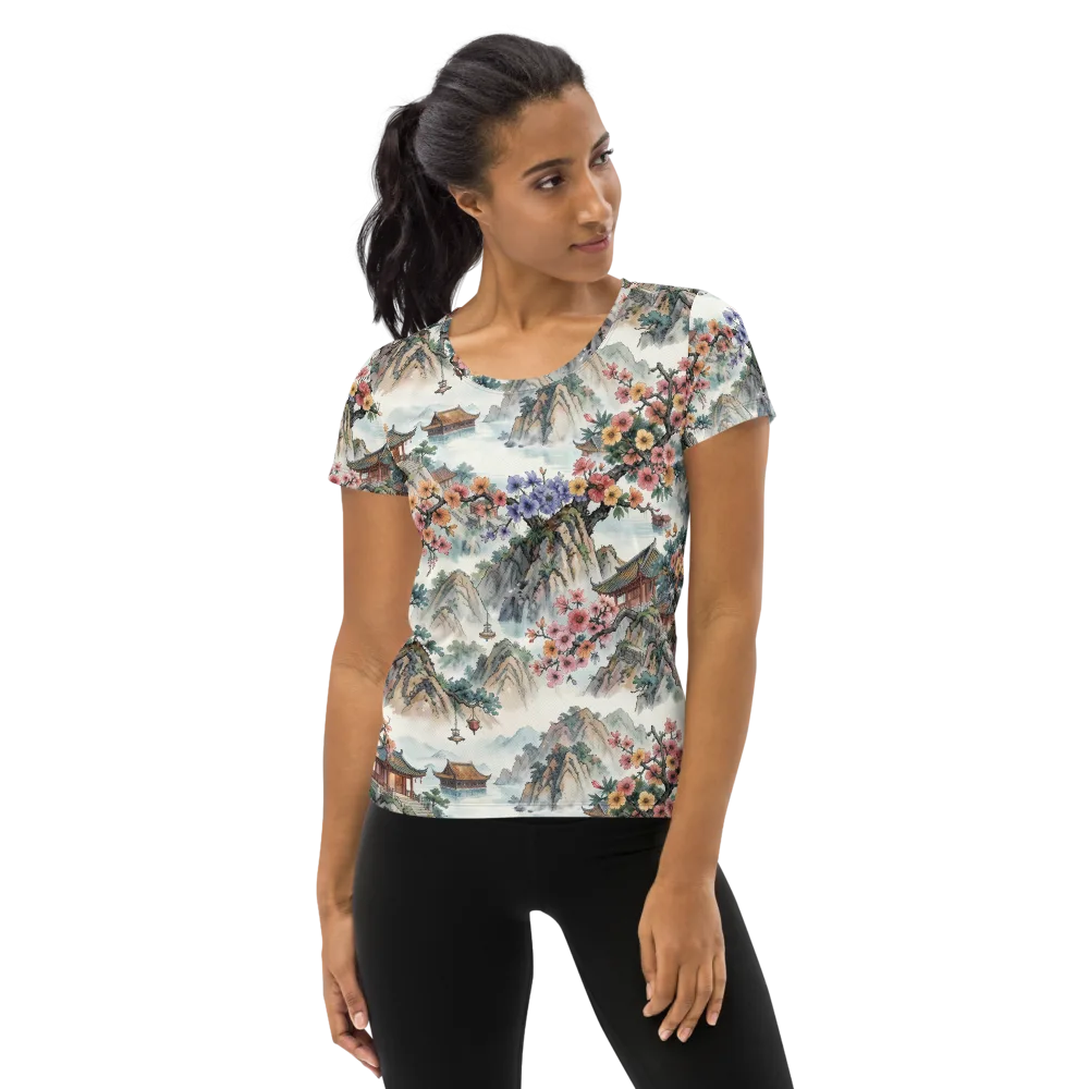 Jade Mountain Blossom on Women's Athletic T-Shirt — Front