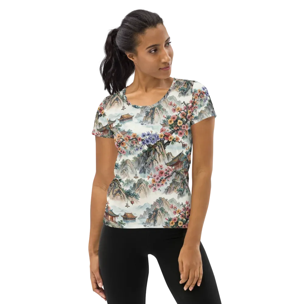 Jade Mountain Blossom on Women's Athletic T-Shirt — Front