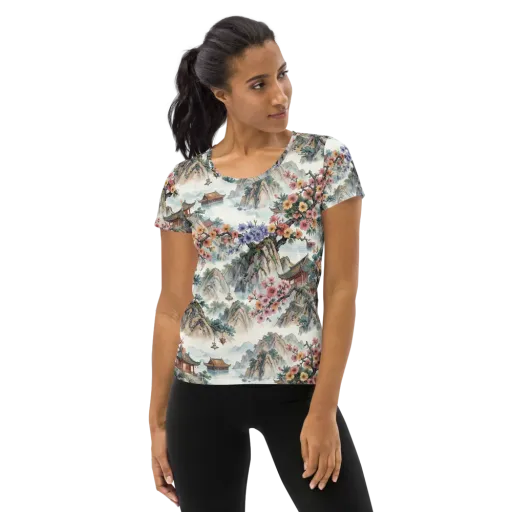 Jade Mountain Blossom on a Women's Athletic T-Shirt