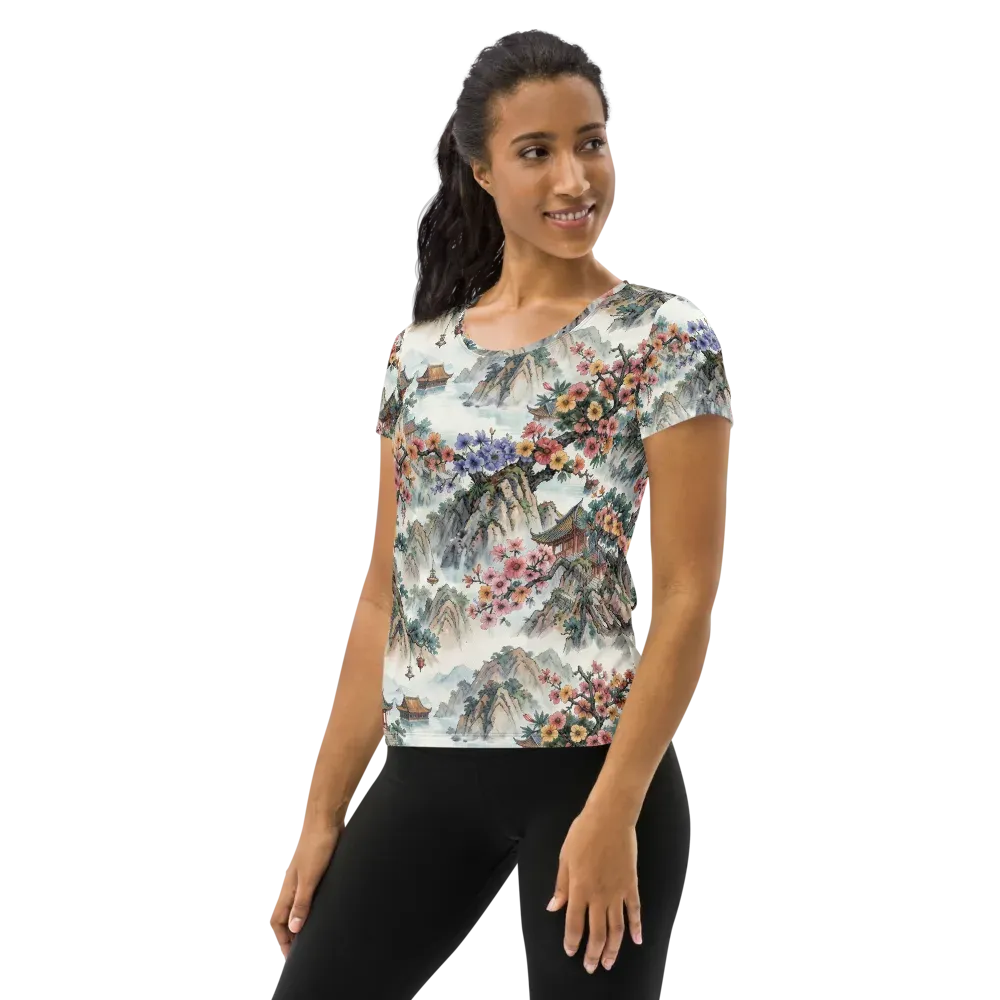 Jade Mountain Blossom on Women's Athletic T-Shirt — Left