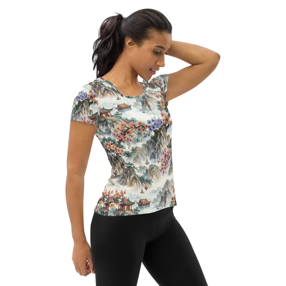 Jade Mountain Blossom on Women's Athletic T-Shirt — Right