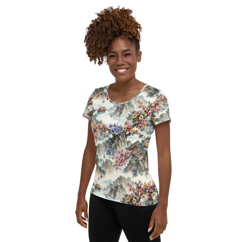 Jade Mountain Blossom on Women's Athletic T-Shirt — Left