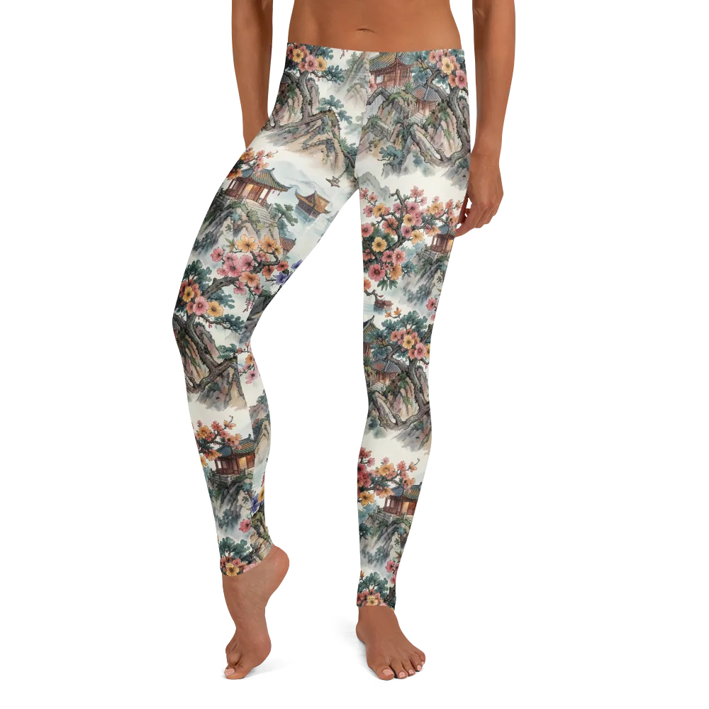 Jade Mountain Blossom on Leggings — Front