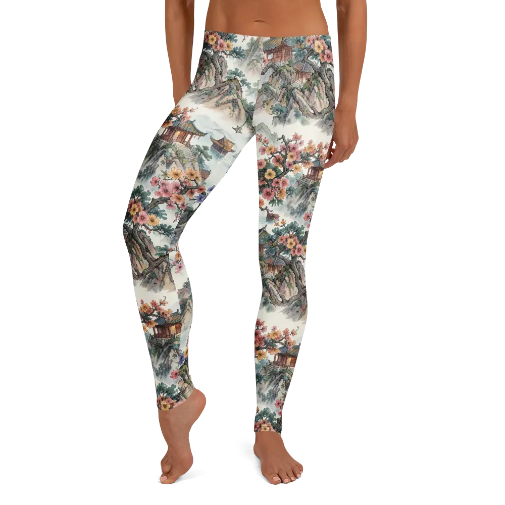 Jade Mountain Blossom on Leggings — Front