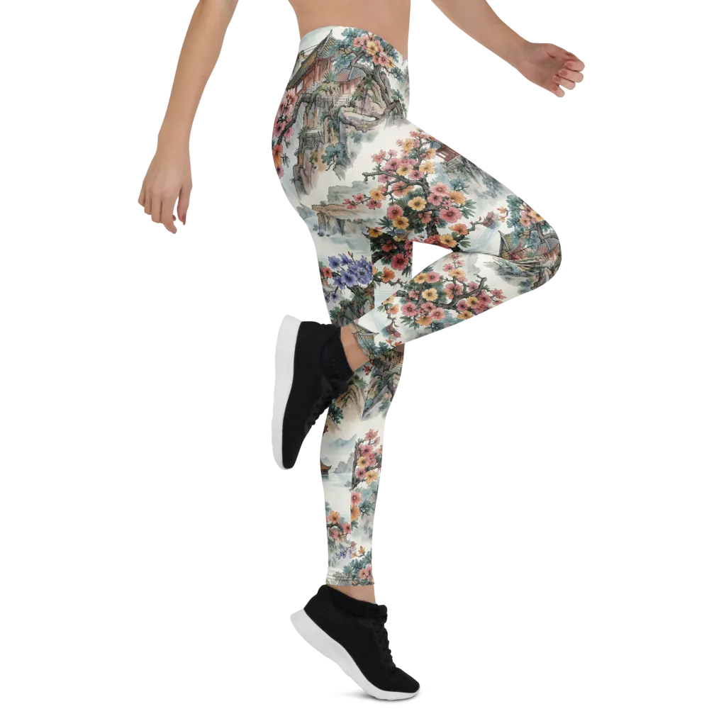 Jade Mountain Blossom on Leggings — Right