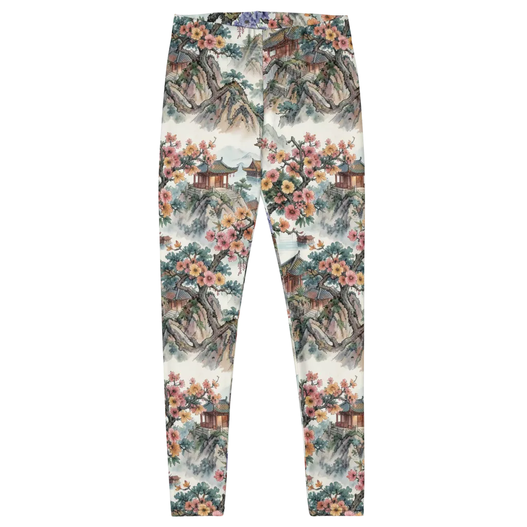 Jade Mountain Blossom on Leggings — Front
