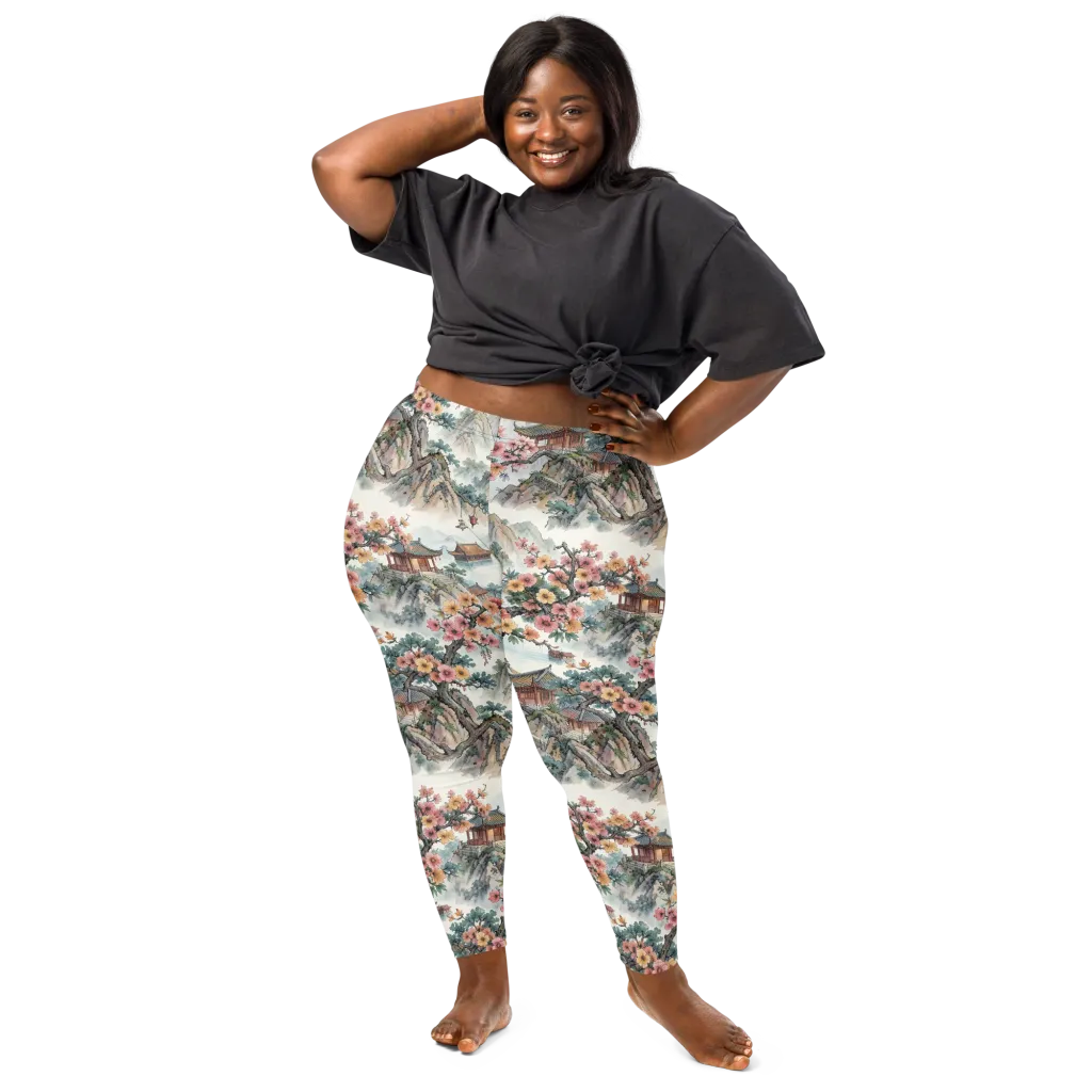 Jade Mountain Blossom on Leggings — Front