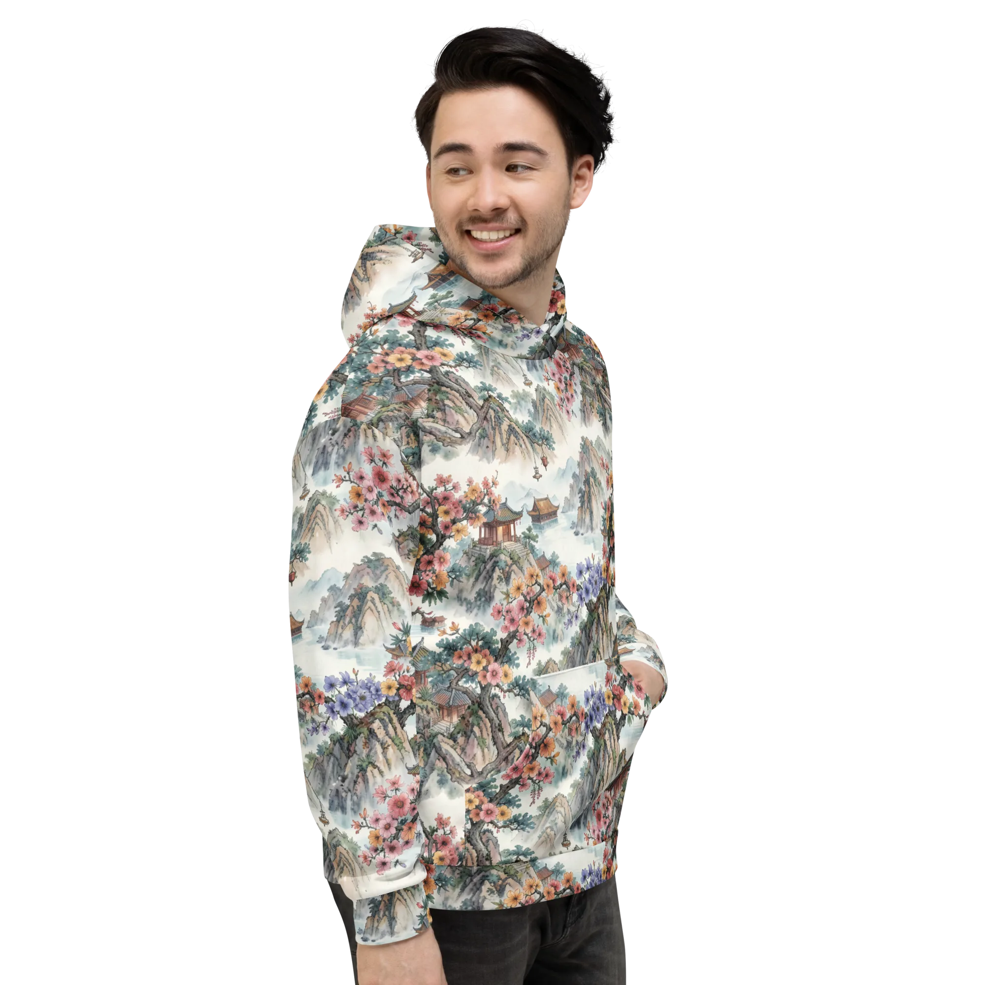 Jade Mountain Blossom on Hoodie — Right