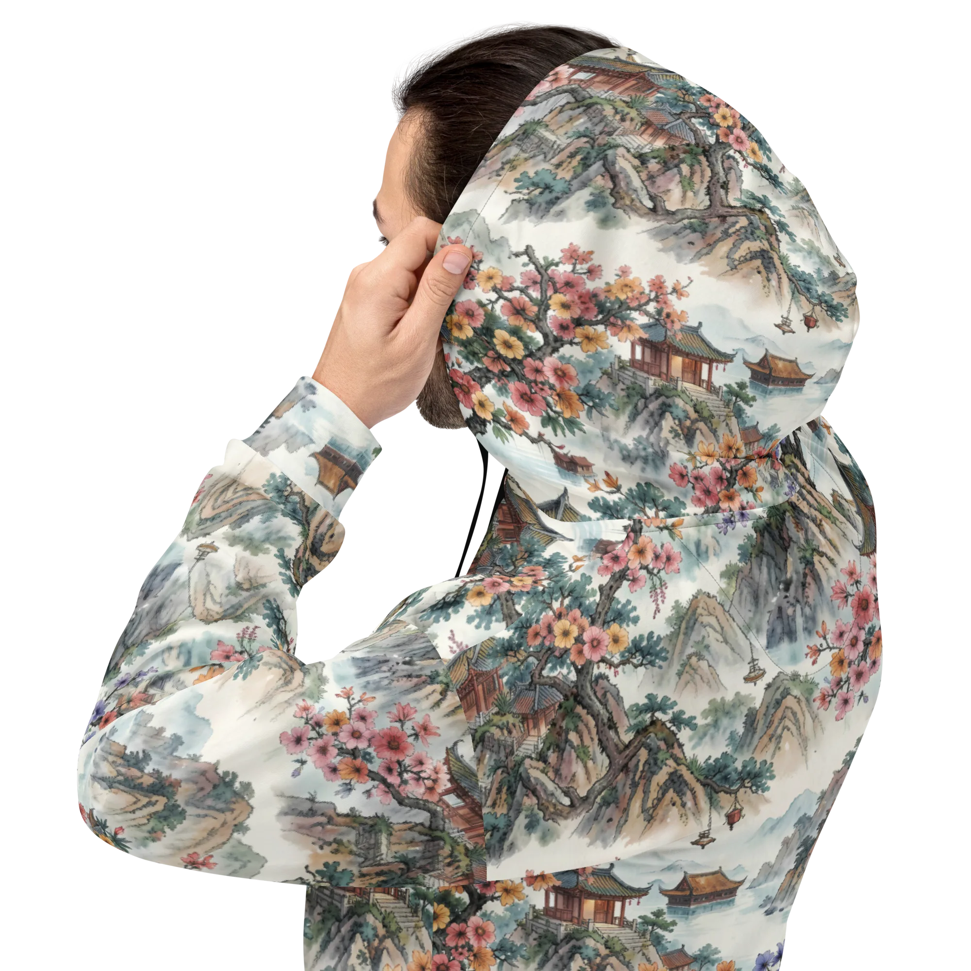 Jade Mountain Blossom on Hoodie — Back