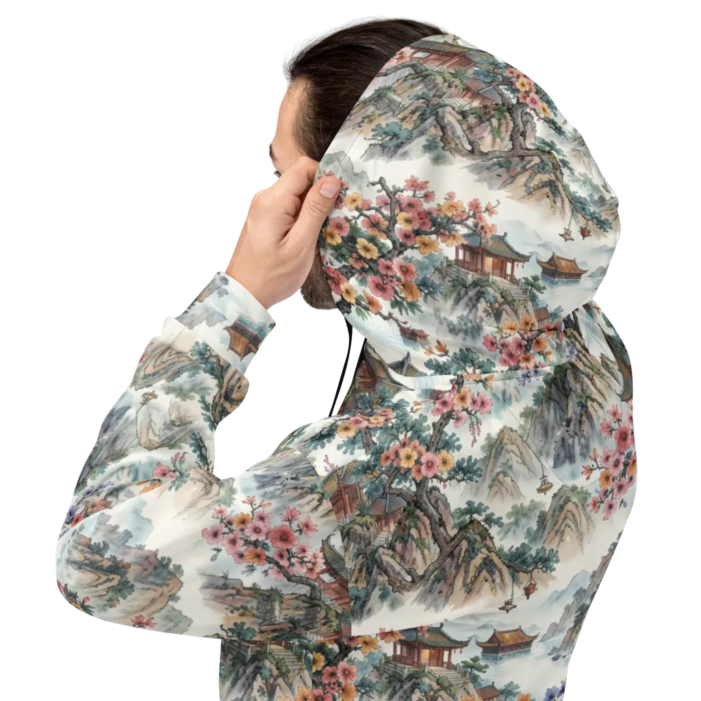 Jade Mountain Blossom on Hoodie — Back