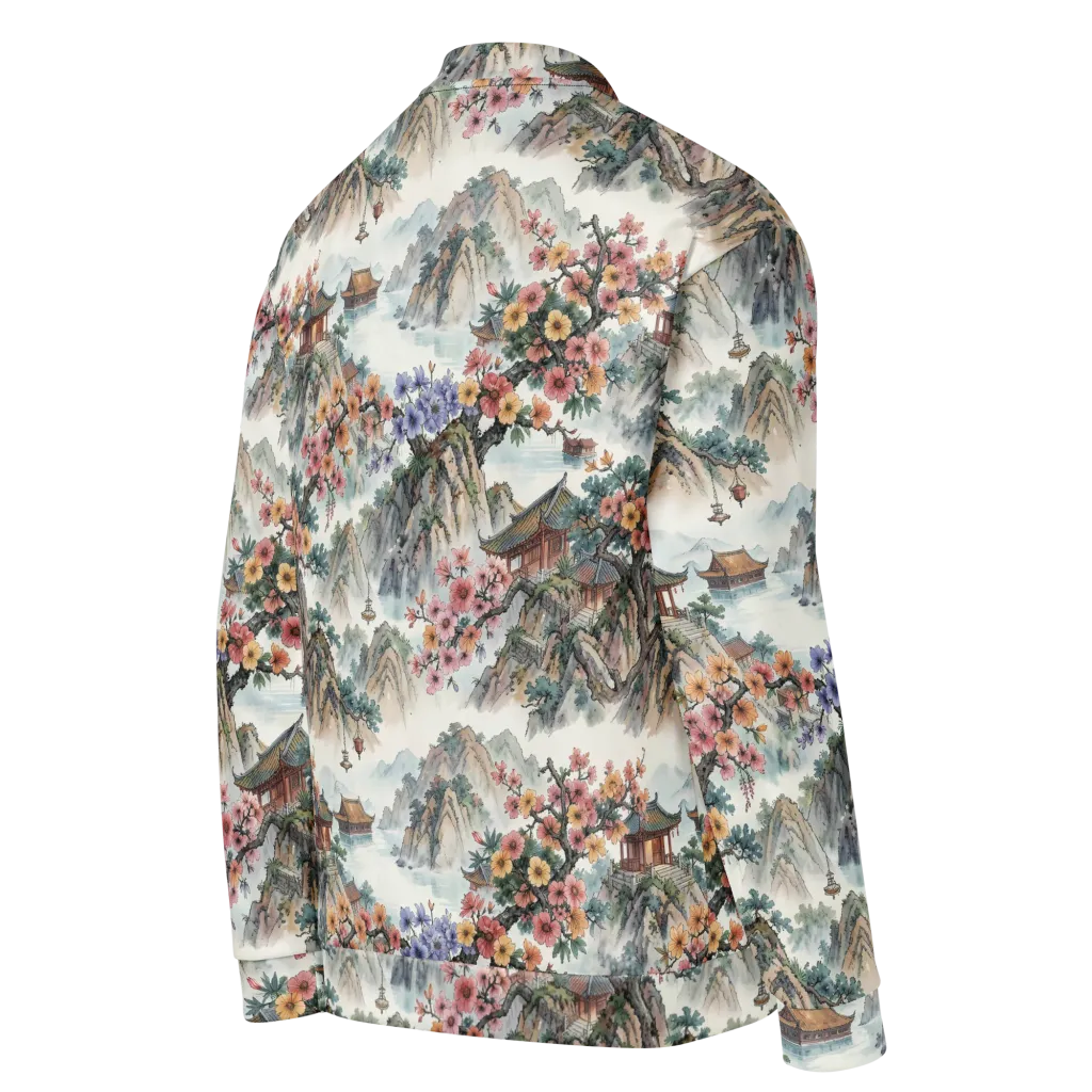 Jade Mountain Blossom on Bomber Jacket — Right Back
